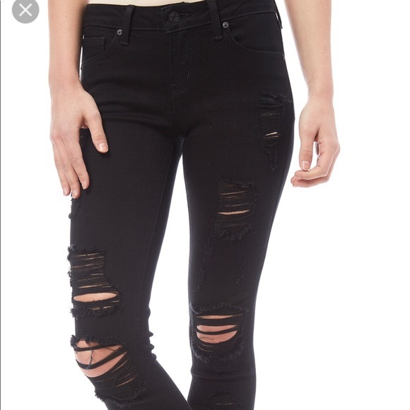 Just Black ‘Destroyed Skinny’ sexy jet black jeans - Picture 1 of 7
